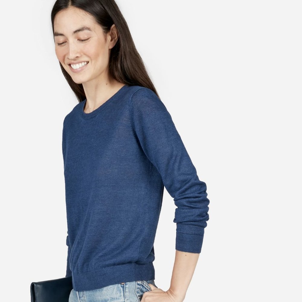 Everlane Linen Crew Sweater in Heather Indigo